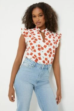 Dorothy Perkins Tall Red Floral Twist Neck Sleeveless Blouse -Perkindo Store bqq11683 mono xl 1