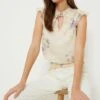 Dorothy Perkins Ivory Floral Chiffon Shirred Hem Tie Front Blouse 1 Dorothy Perkins Ivory Floral Chiffon Shirred Hem Tie Front Blouse -Perkindo Store bqq11703 ivory xl