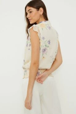 Dorothy Perkins Ivory Floral Chiffon Shirred Hem Tie Front Blouse 8 Dorothy Perkins Ivory Floral Chiffon Shirred Hem Tie Front Blouse -Perkindo Store bqq11703 ivory xl 2