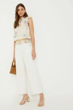 Dorothy Perkins Ivory Floral Chiffon Shirred Hem Tie Front Blouse 9 Dorothy Perkins Ivory Floral Chiffon Shirred Hem Tie Front Blouse -Perkindo Store bqq11703 ivory xl 3