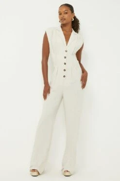Dorothy Perkins Tall Linen Look Button Jumpsuit
