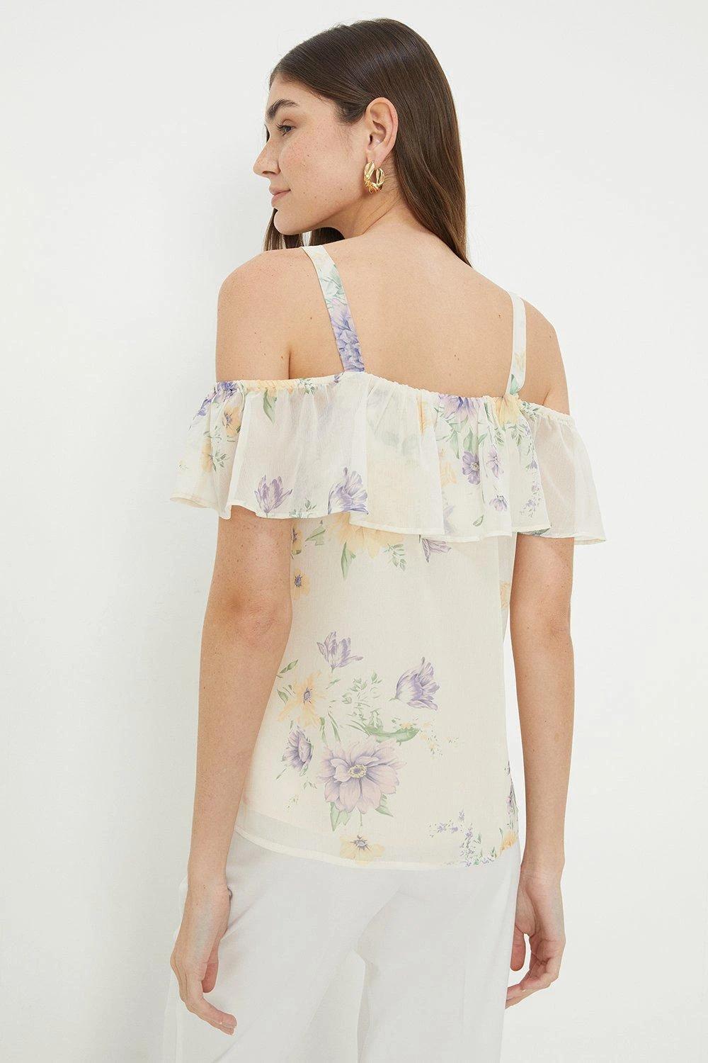 Dorothy Perkins Ivory Floral Chiffon Bardot Top 5 Dorothy Perkins Ivory Floral Chiffon Bardot Top - Image 3