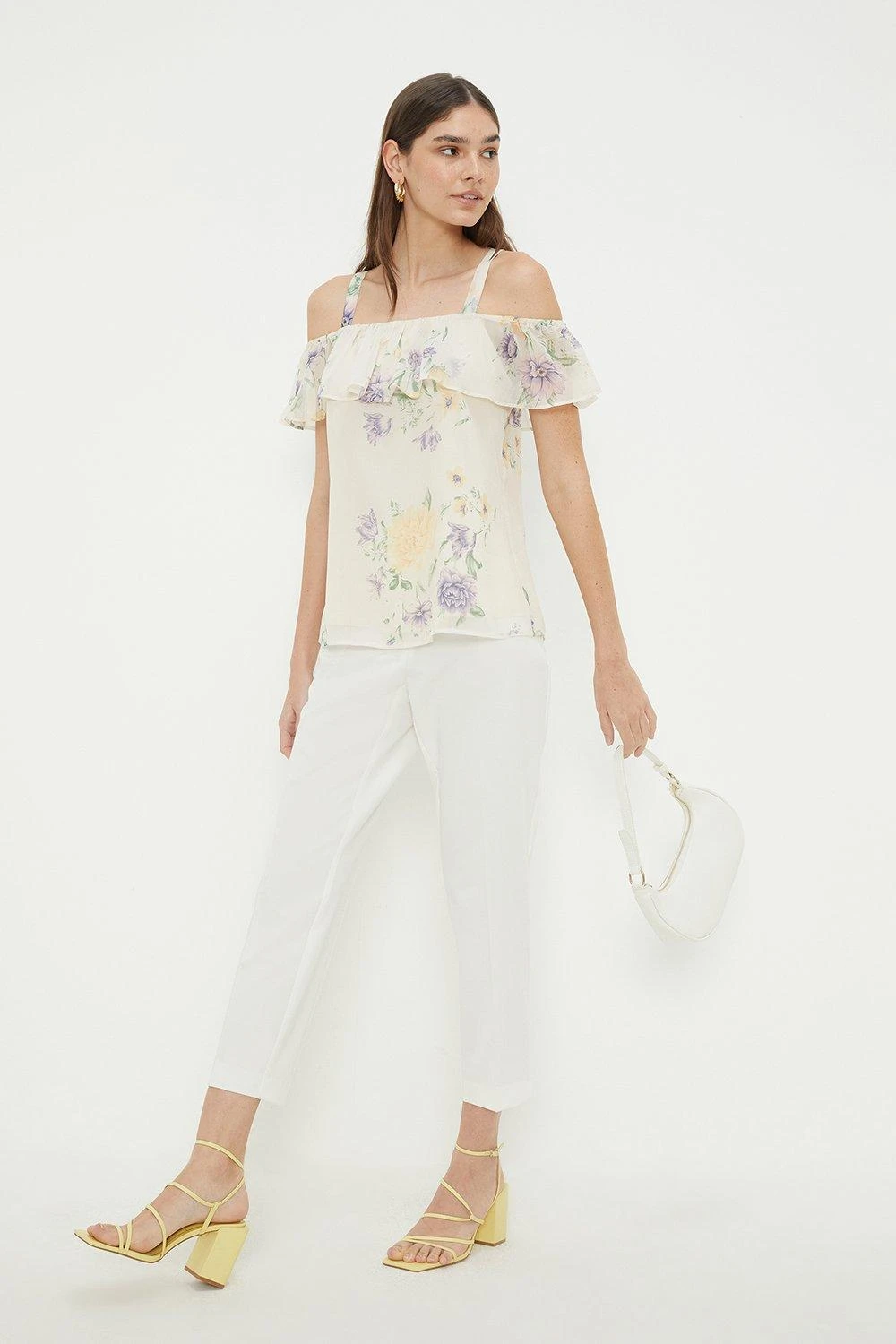 Dorothy Perkins Ivory Floral Chiffon Bardot Top 6 Dorothy Perkins Ivory Floral Chiffon Bardot Top - Image 4