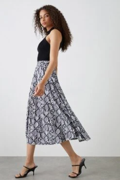 Dorothy Perkins Snake Printed Pleated Midi Skirt
