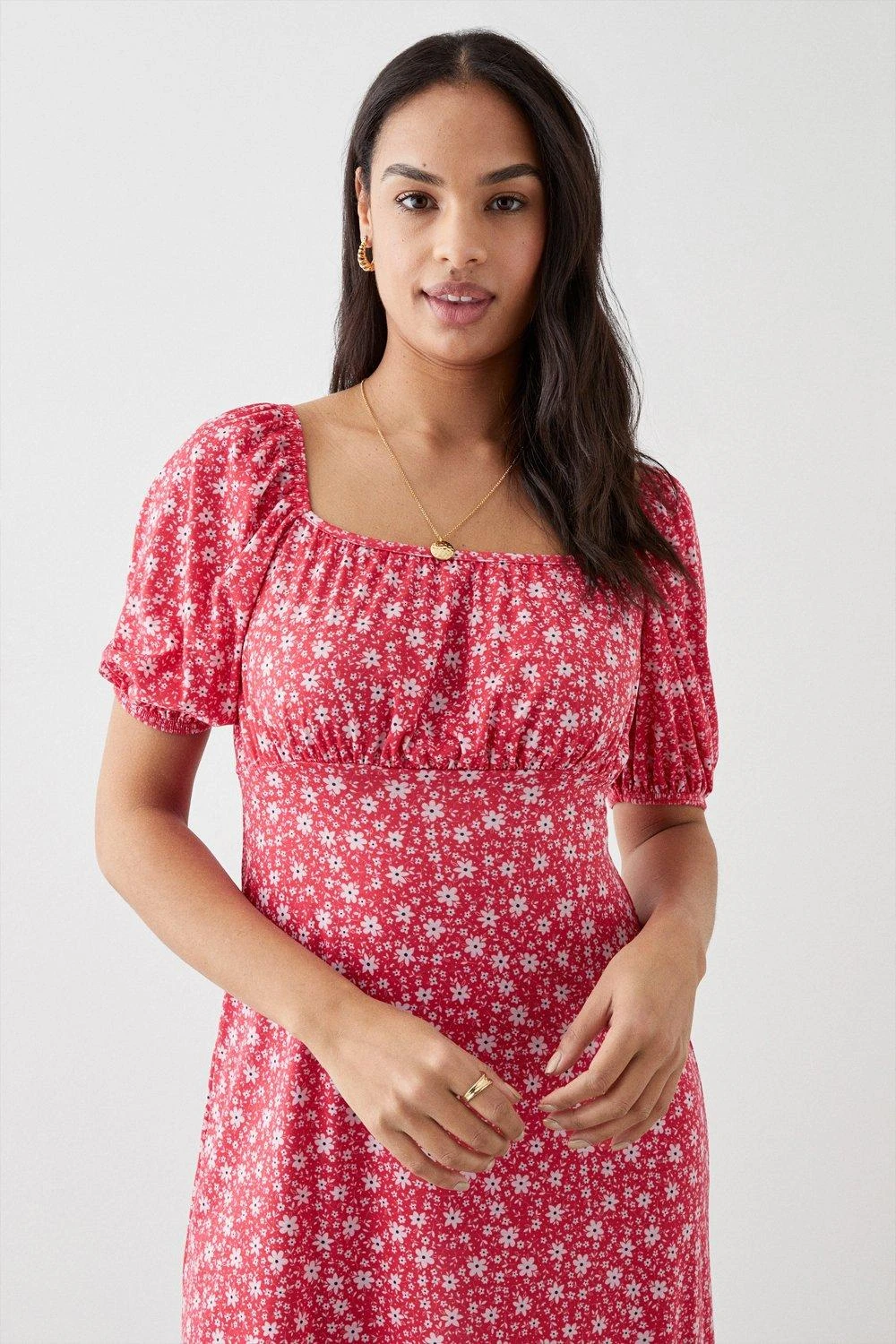 Dorothy Perkins Red Ditsy Ruched Scoop Neck Midi Dress 4 Dorothy Perkins Red Ditsy Ruched Scoop Neck Midi Dress - Image 2