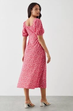 Dorothy Perkins Red Ditsy Ruched Scoop Neck Midi Dress 7 Dorothy Perkins Red Ditsy Ruched Scoop Neck Midi Dress -Perkindo Store bqq11844 red xl 2