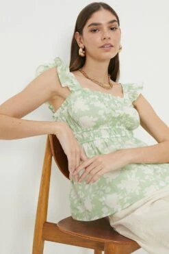 Dorothy Perkins Green Floral Frill Strap Cami Top