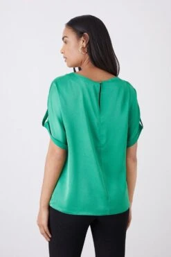 Dorothy Perkins Satin Roll Sleeve Blouse -Perkindo Store bqq11876 green xl 2