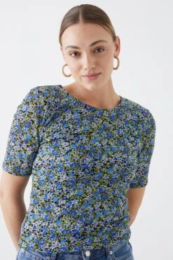 Dorothy Perkins Tall Blue Floral Mesh Short Sleeve Top 6 Dorothy Perkins Tall Blue Floral Mesh Short Sleeve Top -Perkindo Store bqq11905 blue xl 1