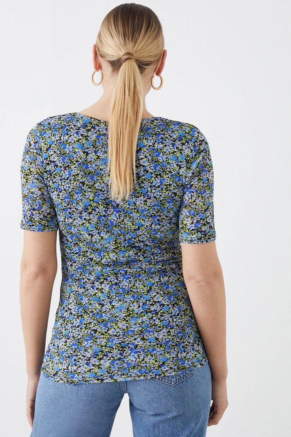 Dorothy Perkins Tall Blue Floral Mesh Short Sleeve Top 5 Dorothy Perkins Tall Blue Floral Mesh Short Sleeve Top - Image 3