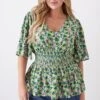 Dorothy Perkins Curve Green Floral Shirred Waist Blouse -Perkindo Store bqq11909 green xl