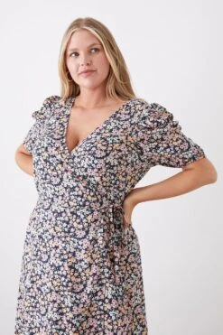 Dorothy Perkins Curve Black Floral Wrap Midi Dress -Perkindo Store bqq11911 black xl 1
