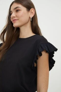 Dorothy Perkins Frill Sleeve Ribbed T-shirt