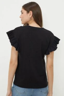 Dorothy Perkins Frill Sleeve Ribbed T-shirt -Perkindo Store bqq11930 black xl 2