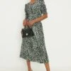 Dorothy Perkins Green Animal Shirred Waist Midi Dress -Perkindo Store bqq11984 green xl