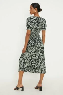 Dorothy Perkins Green Animal Shirred Waist Midi Dress -Perkindo Store bqq11984 green xl 2