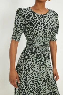 Dorothy Perkins Green Animal Shirred Waist Midi Dress -Perkindo Store bqq11984 green xl 3