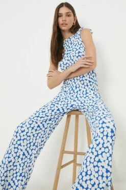 Dorothy Perkins Blue Spot Tie Shoulder Jumpsuit
