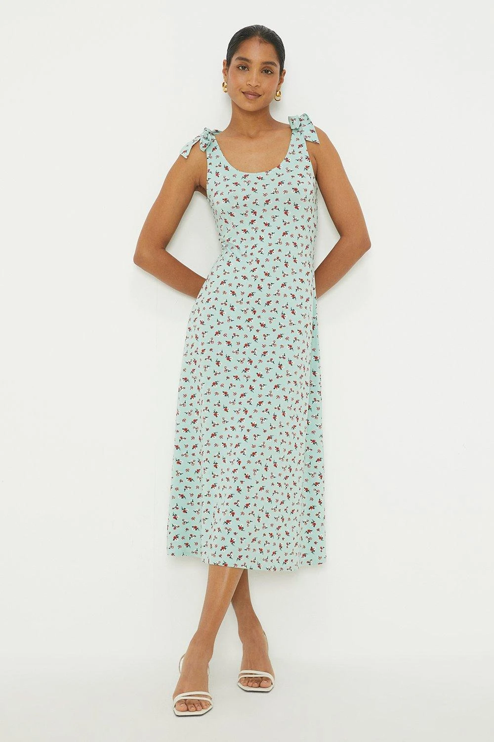Dorothy Perkins Green Ditsy Tie Shoulder Midi Dress 3 Dorothy Perkins Green Ditsy Tie Shoulder Midi Dress