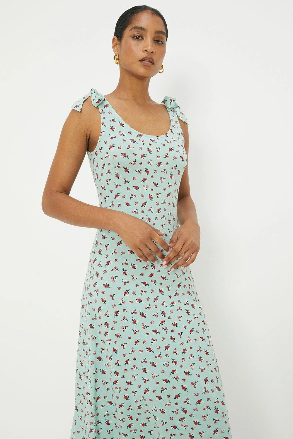 Dorothy Perkins Green Ditsy Tie Shoulder Midi Dress 6 Dorothy Perkins Green Ditsy Tie Shoulder Midi Dress - Image 4