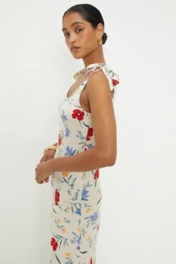 Dorothy Perkins Ivory Floral Tie Shoulder Midi Dress