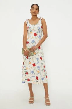 Dorothy Perkins Ivory Floral Tie Shoulder Midi Dress -Perkindo Store bqq12015 ivory xl 3