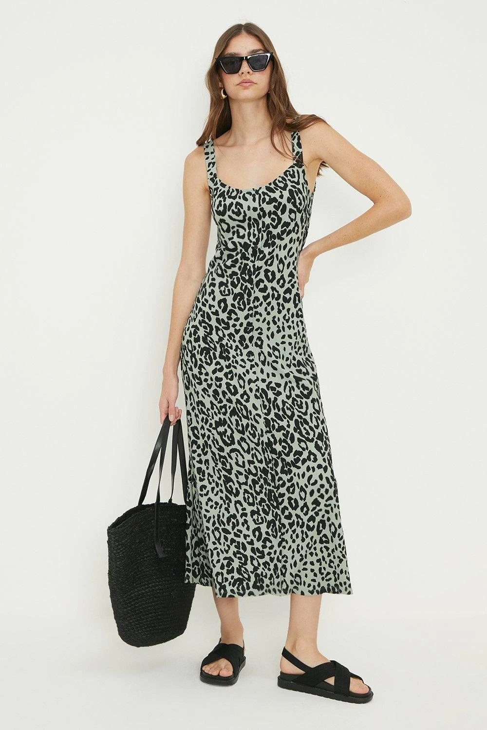 Dorothy Perkins Tall Green Animal Button Through Midi Dress 3 Dorothy Perkins Tall Green Animal Button Through Midi Dress