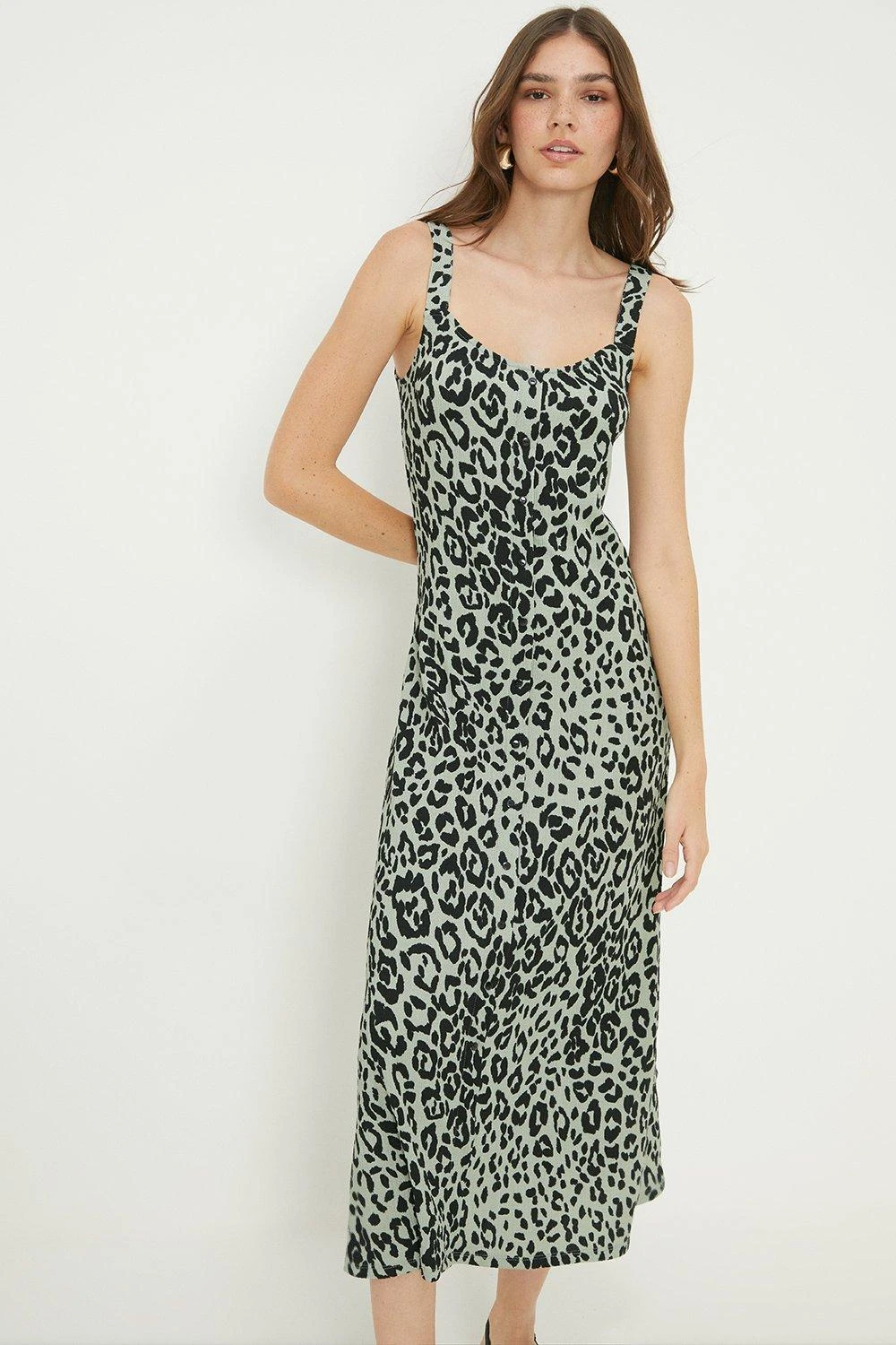 Dorothy Perkins Tall Green Animal Button Through Midi Dress 4 Dorothy Perkins Tall Green Animal Button Through Midi Dress - Image 2