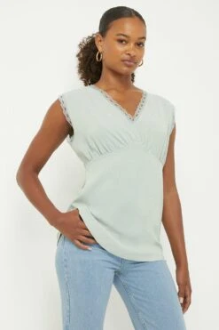 Dorothy Perkins Tall Lace Trim Sleeveless Blouse -Perkindo Store bqq12079 mint xl 3