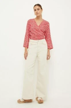 Dorothy Perkins Red Ditsy Wrap Top -Perkindo Store bqq12162 red xl 1