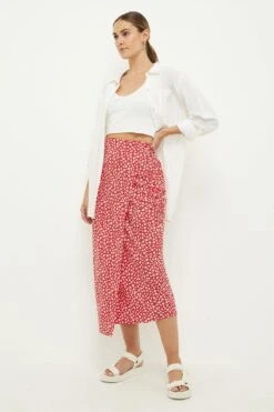 Dorothy Perkins Red Ditsy Wrap Midi Skirt