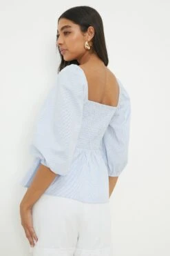 Dorothy Perkins Blue Stripe Shirred Bodice Top 8 Dorothy Perkins Blue Stripe Shirred Bodice Top -Perkindo Store bqq12167 blue xl 2