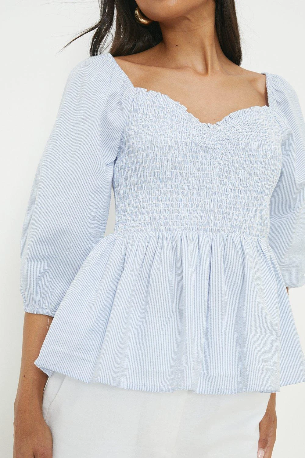 Dorothy Perkins Blue Stripe Shirred Bodice Top 6 Dorothy Perkins Blue Stripe Shirred Bodice Top - Image 4