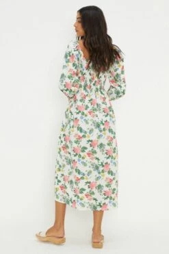 Dorothy Perkins Floral Print Shirred Bodice Midi Dress -Perkindo Store bqq12170 multi xl 2