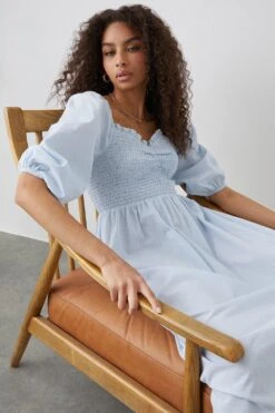 Dorothy Perkins Blue Stripe Shirred Bodice Midi Dress -Perkindo Store bqq12171 blue xl 1