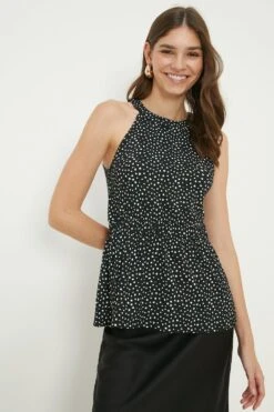 Dorothy Perkins Tall Mono Spot Halter Neck Sleeveless Top