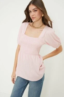 Dorothy Perkins Tall Pink Shirred Short Sleeve Blouse