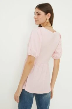 Dorothy Perkins Tall Pink Shirred Short Sleeve Blouse -Perkindo Store bqq12190 pale20pink xl 2