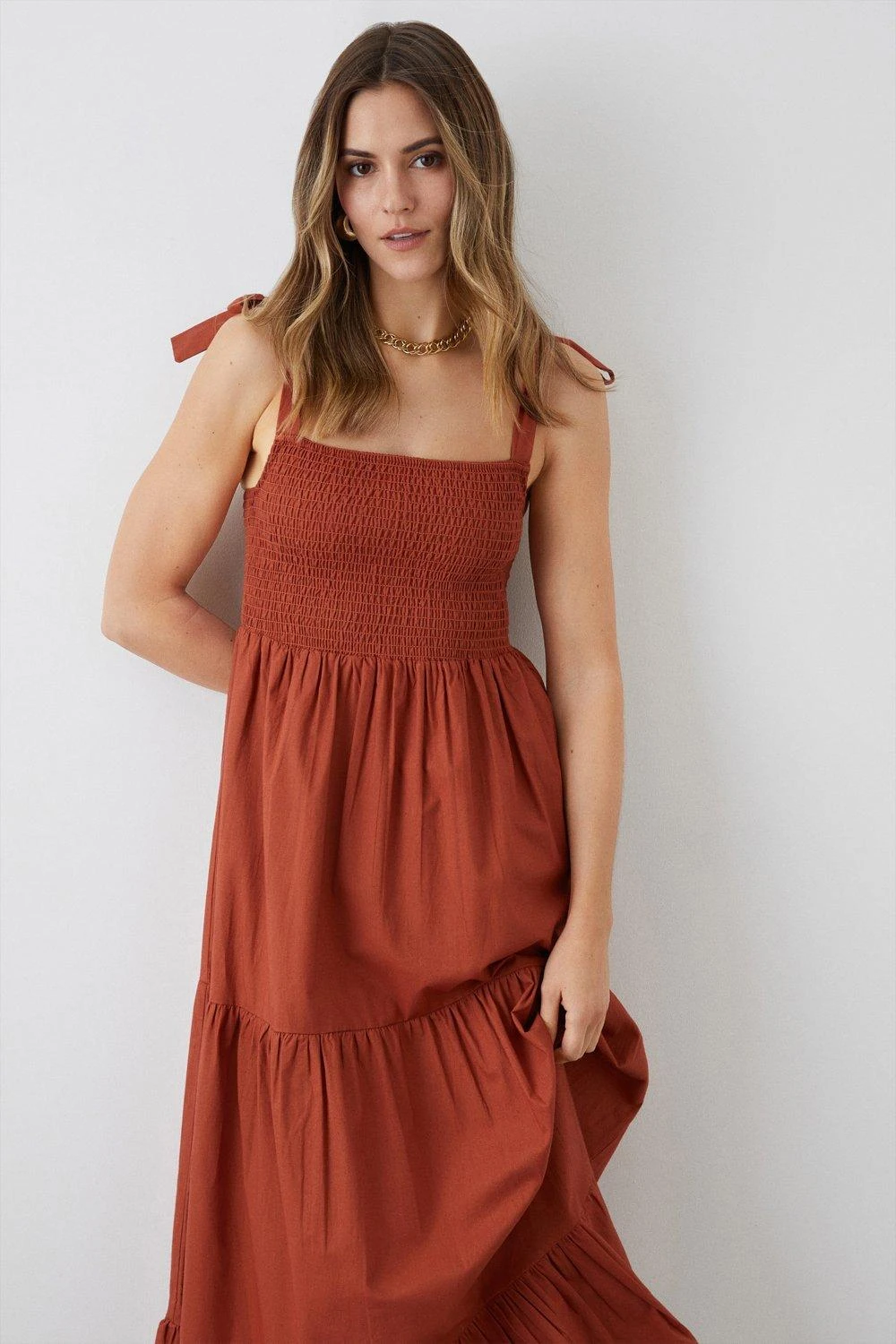 Dorothy Perkins Rust Strappy Shirred Midi Dress 4 Dorothy Perkins Rust Strappy Shirred Midi Dress - Image 2