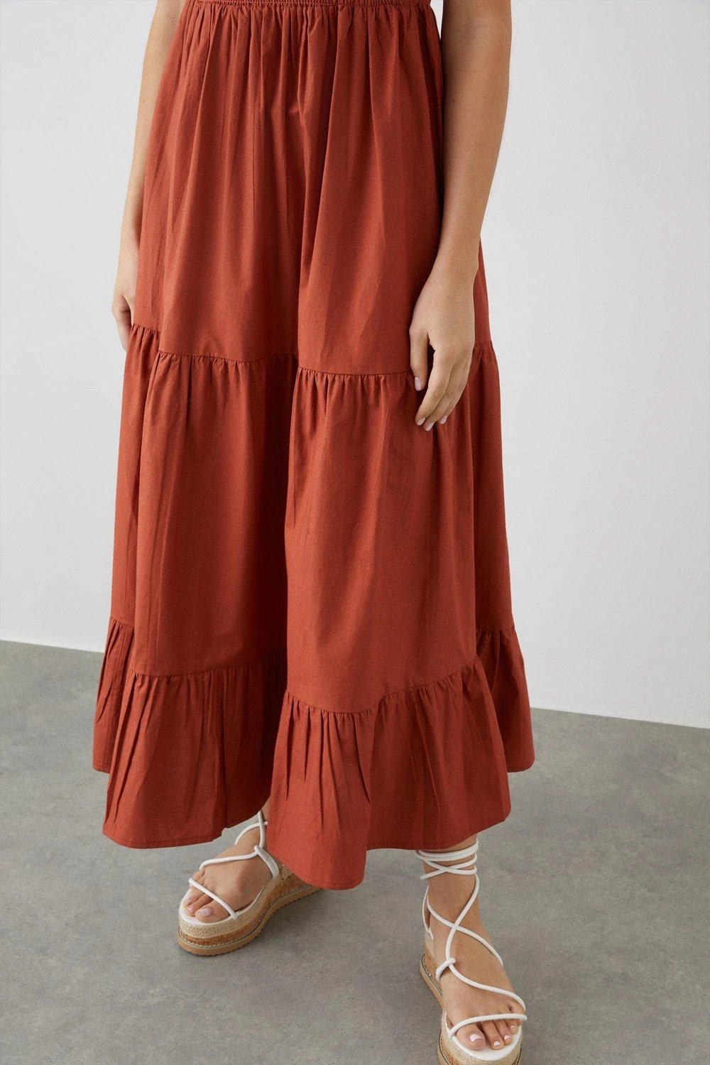 Dorothy Perkins Rust Strappy Shirred Midi Dress 6 Dorothy Perkins Rust Strappy Shirred Midi Dress - Image 4