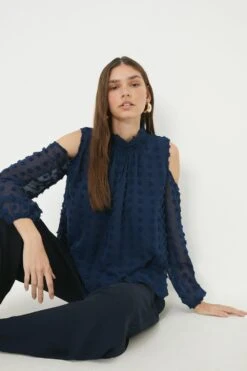 Dorothy Perkins Dobby Chiffon Cold Shoulder Blouse