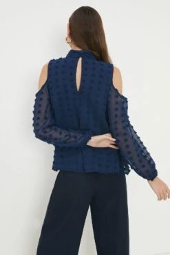Dorothy Perkins Dobby Chiffon Cold Shoulder Blouse -Perkindo Store bqq12266 navy xl 2