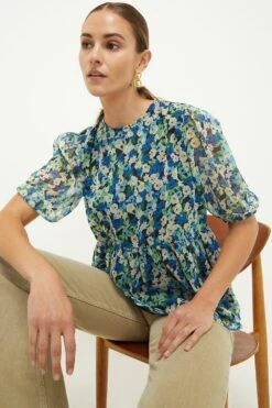 Dorothy Perkins Blue Floral Chiffon Blouse