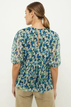 Dorothy Perkins Blue Floral Chiffon Blouse 8 Dorothy Perkins Blue Floral Chiffon Blouse -Perkindo Store bqq12267 blue xl 2