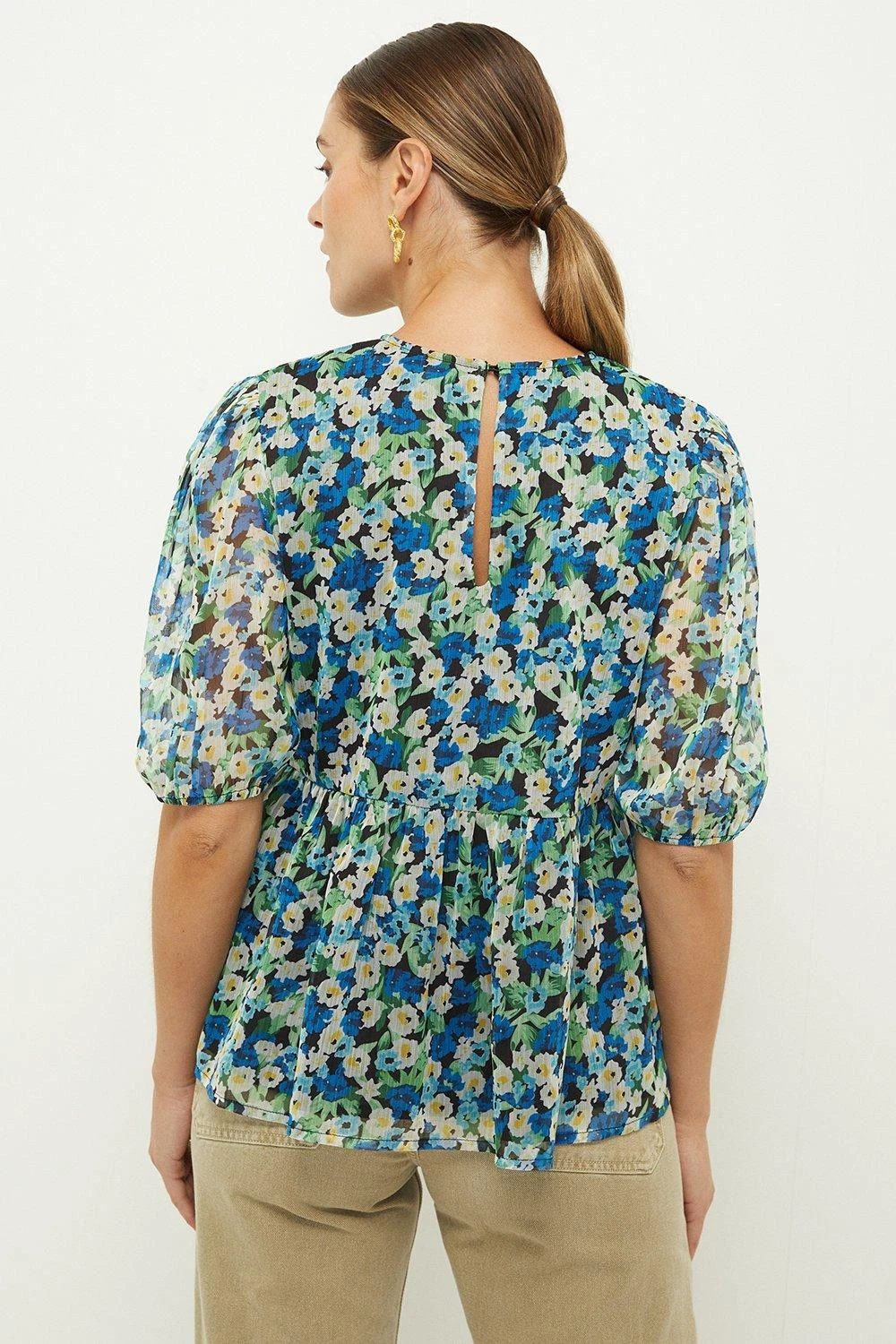 Dorothy Perkins Blue Floral Chiffon Blouse 5 Dorothy Perkins Blue Floral Chiffon Blouse - Image 3