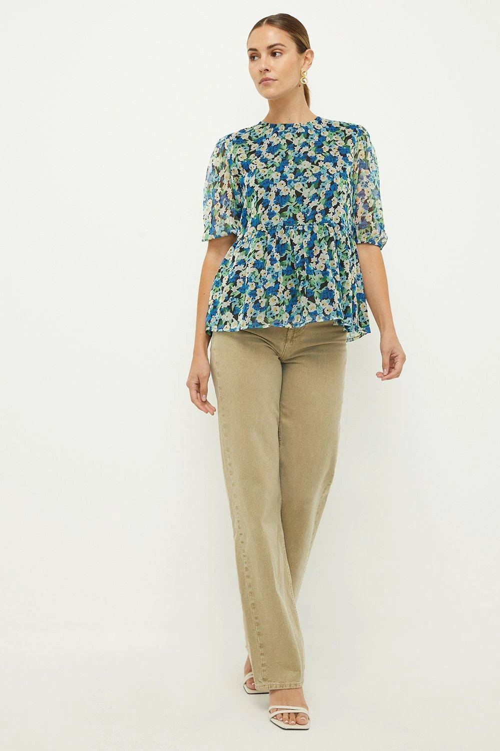 Dorothy Perkins Blue Floral Chiffon Blouse 6 Dorothy Perkins Blue Floral Chiffon Blouse - Image 4