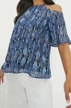 Dorothy Perkins Metallic Snake Chiffon Cold Shoulder Top