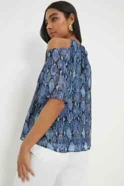 Dorothy Perkins Metallic Snake Chiffon Cold Shoulder Top -Perkindo Store bqq12275 blue xl 2