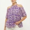 Dorothy Perkins Purple Metallic Chiffon Cold Shoulder Top -Perkindo Store bqq12277 purple xl