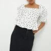 Dorothy Perkins Ivory Spot Trim Detail Puff Sleeve Top 1 Dorothy Perkins Ivory Spot Trim Detail Puff Sleeve Top -Perkindo Store bqq12288 ivory xl